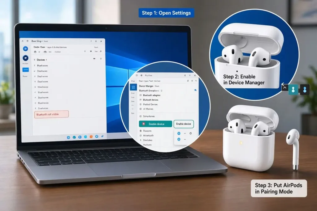 How to Connect AirPods to Windows Laptop Without Bluetooth Icon